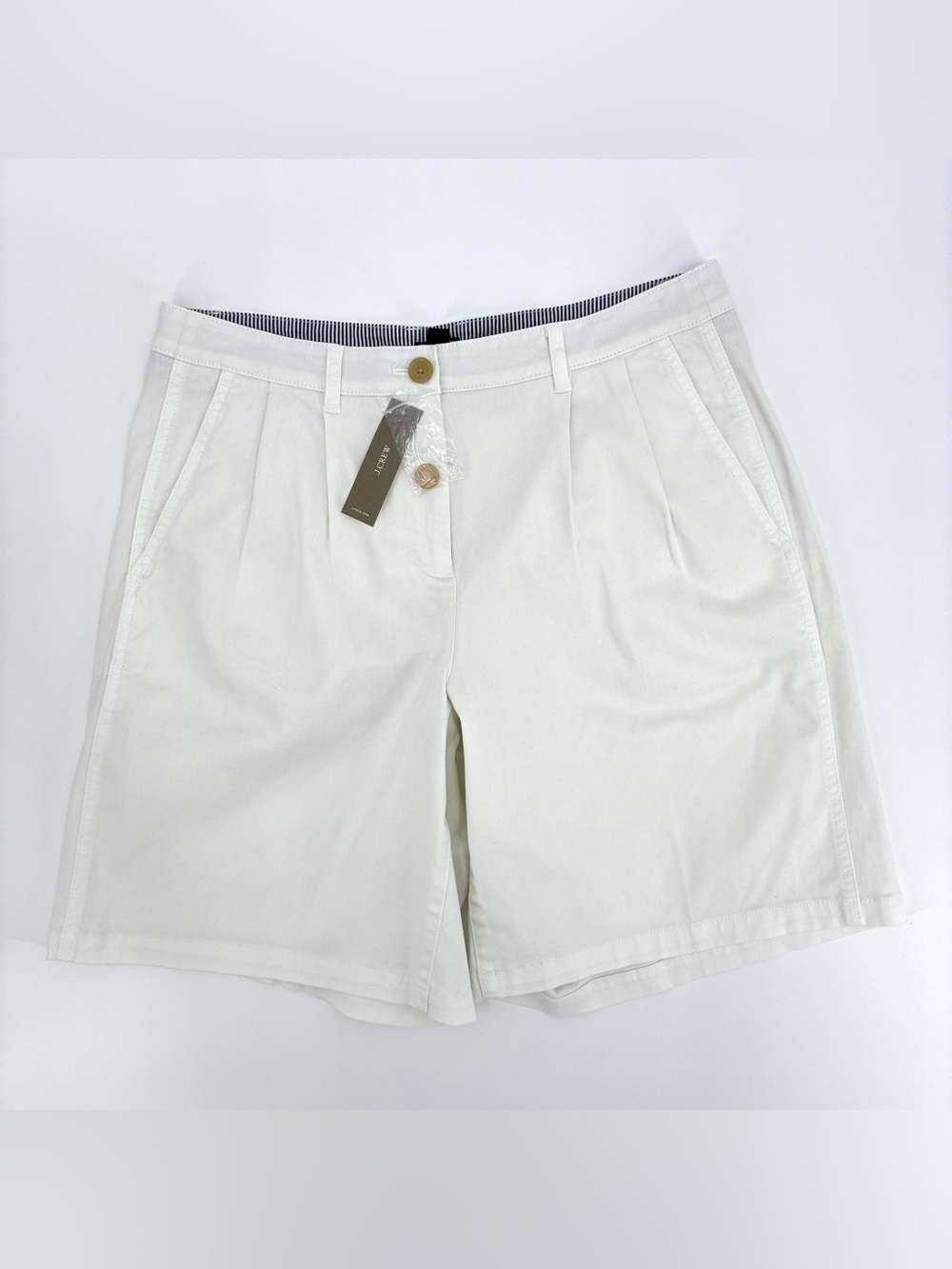 J. Crew Women’s White 9” Pleated Heritage Chino Shorts Preppy Cotton Size 6 NWT